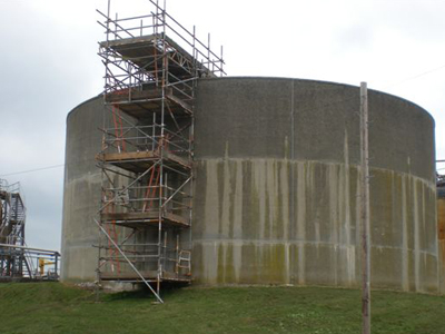 An image of scaffolding allowing access into an industrial tank