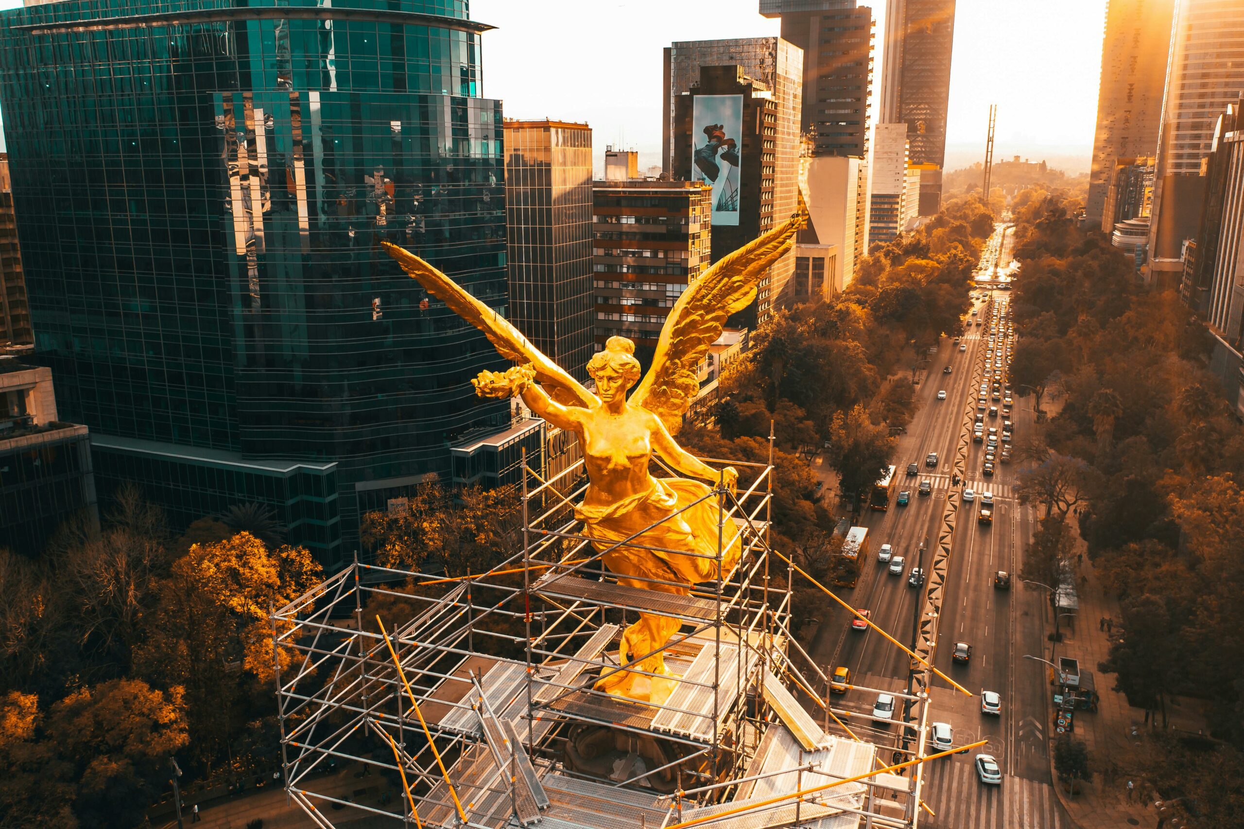 Drone shot of what metaphors the future of scaffolding.